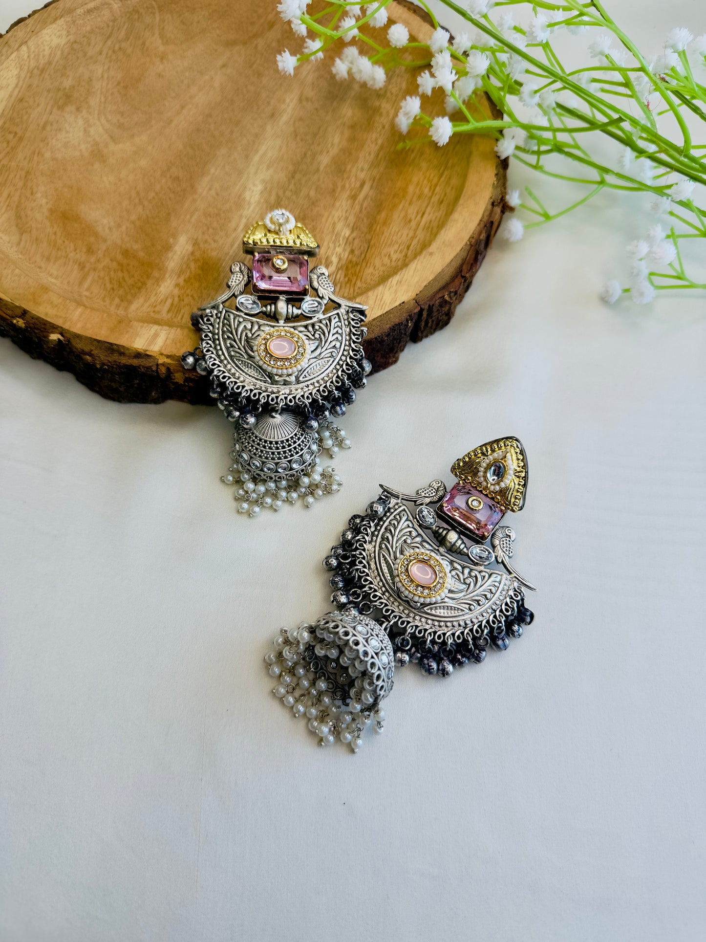 Beautiful Silver Replica Jhumka Earrings