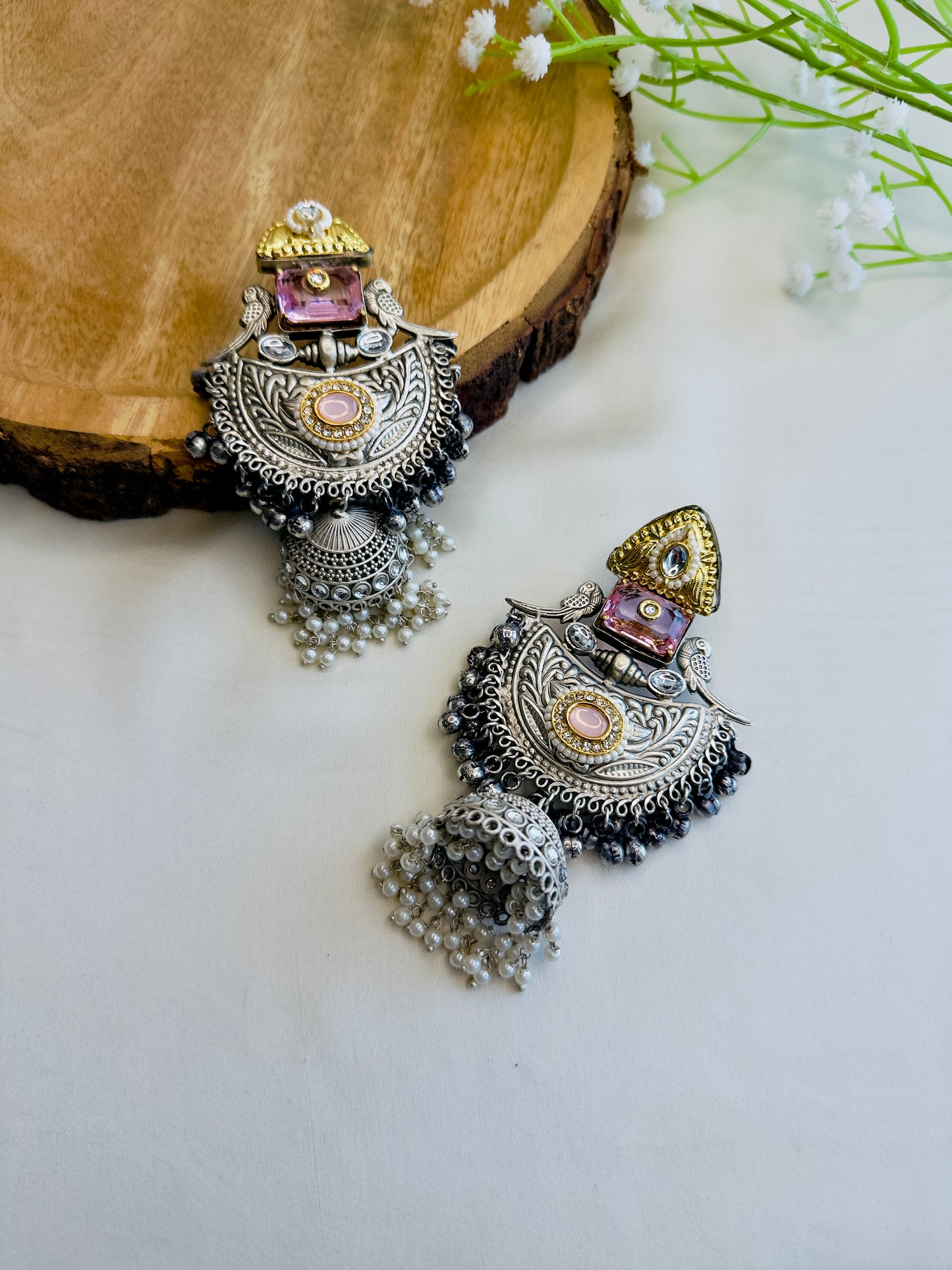 Beautiful Silver Replica Jhumka Earrings