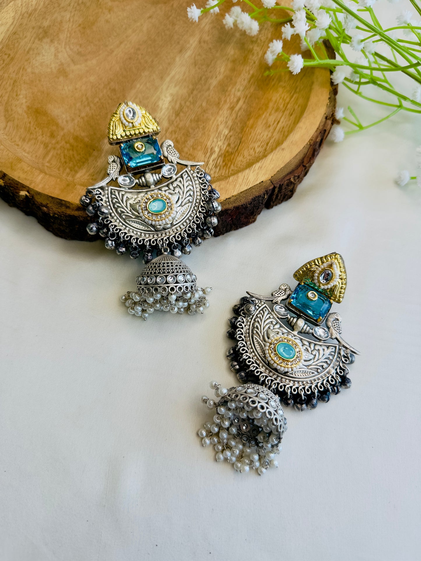 Beautiful Silver Replica Jhumka Earrings