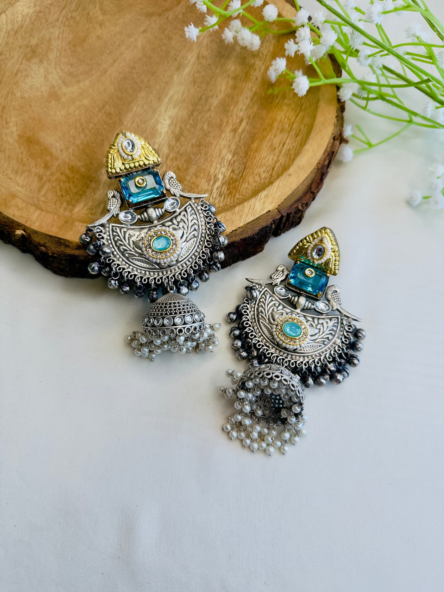Beautiful Silver Replica Jhumka Earrings