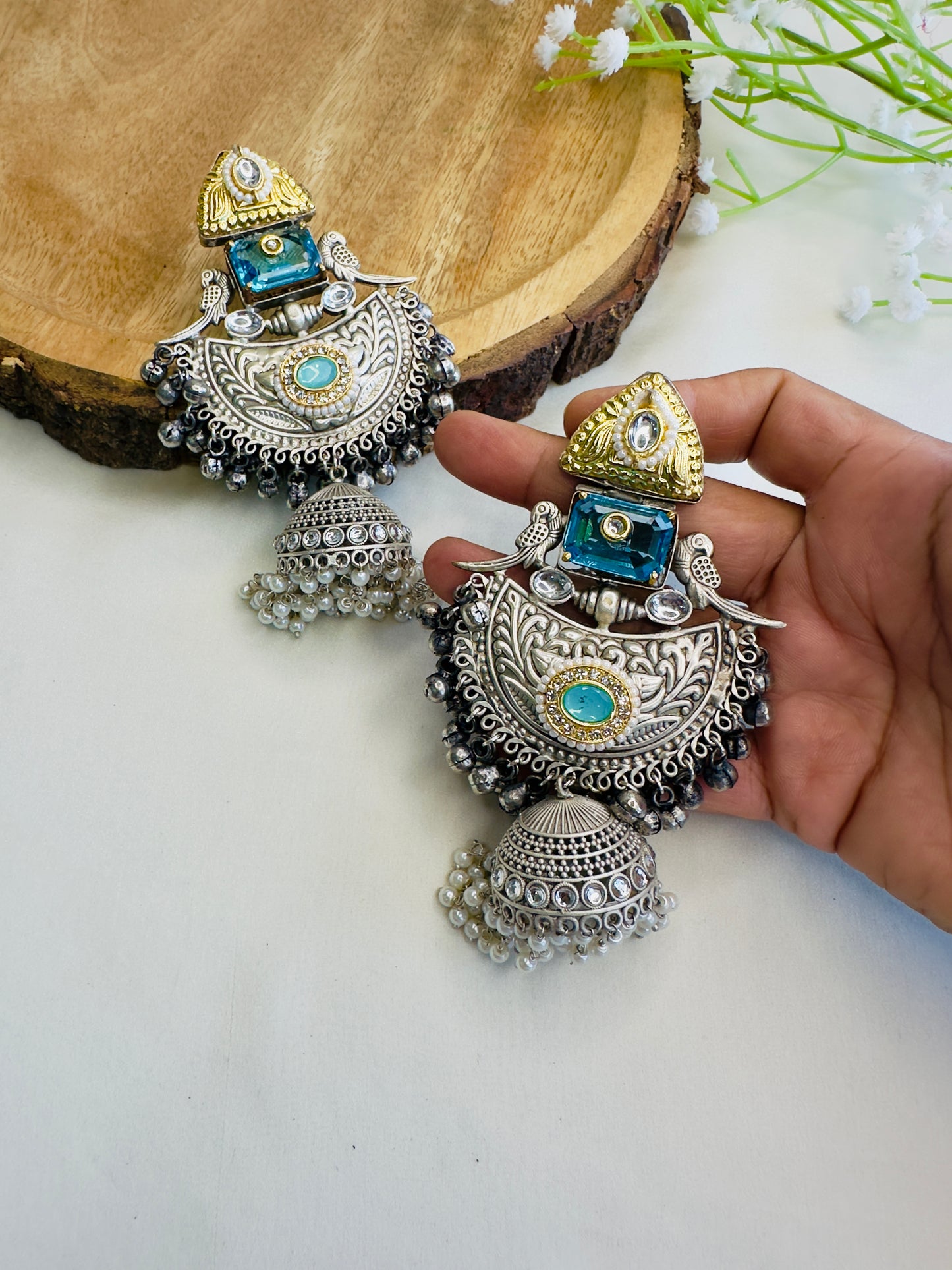 Beautiful Silver Replica Jhumka Earrings