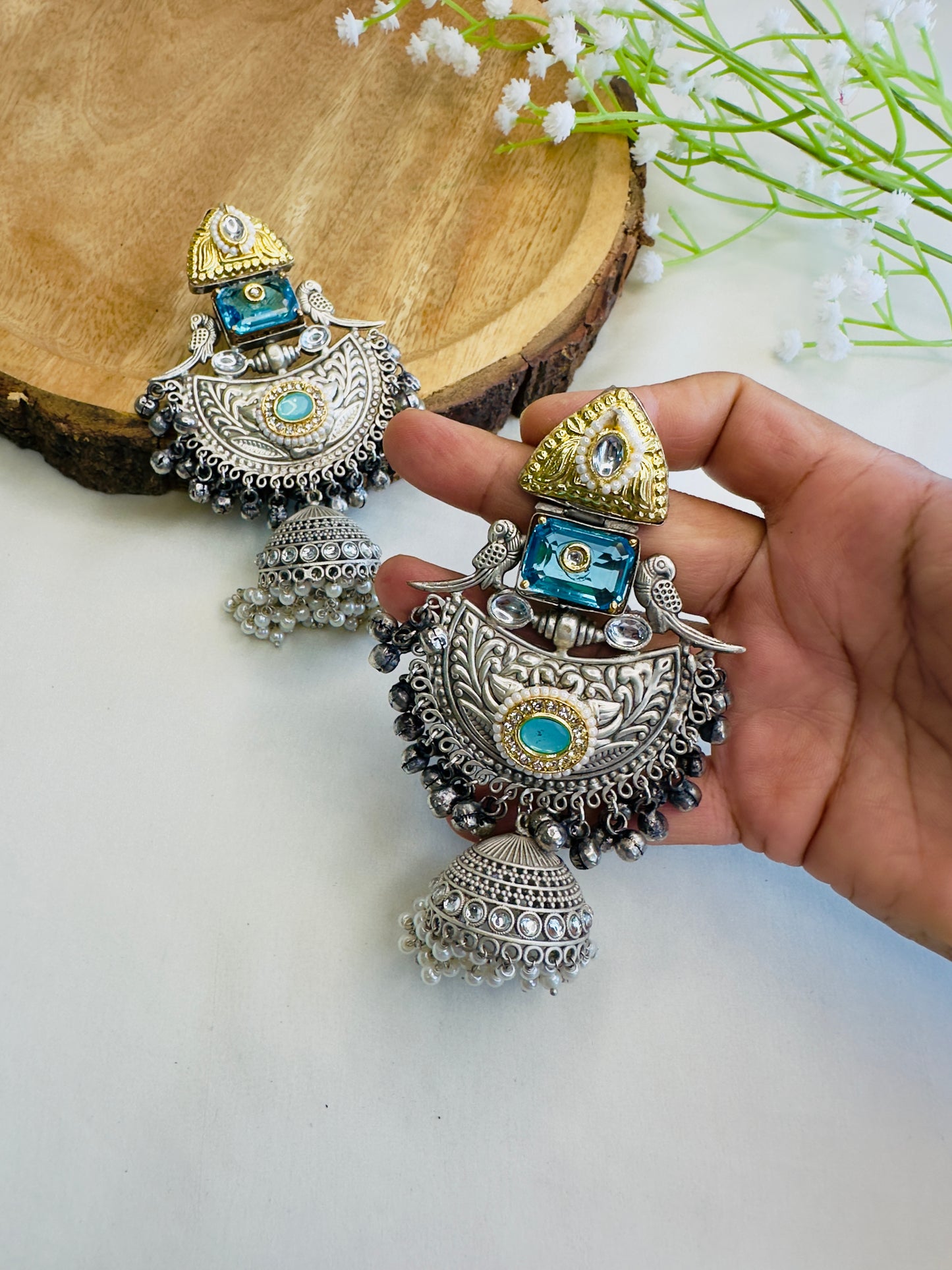 Beautiful Silver Replica Jhumka Earrings