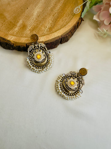 Antique finish Pearl layered Silver Replica Earrings