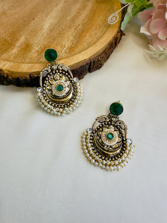 Antique finish Pearl layered Silver Replica Earrings