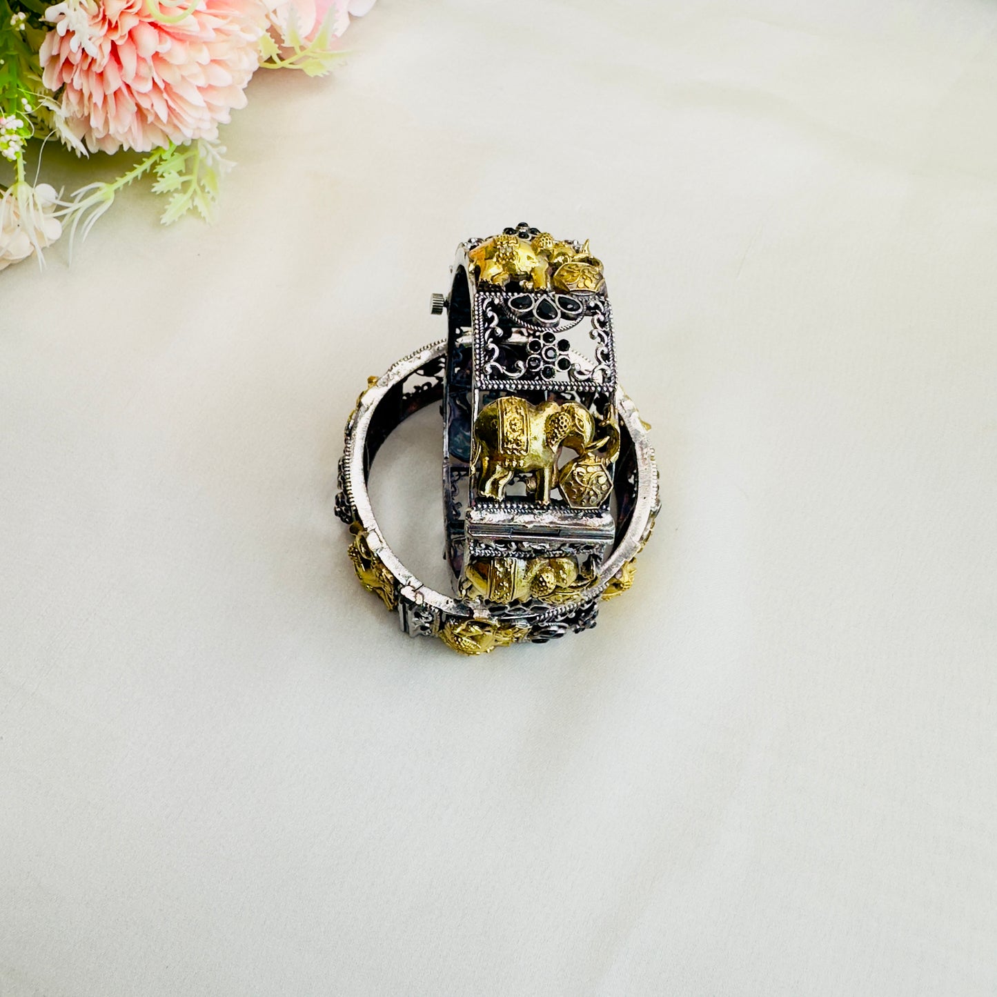 Elephant Motif Silver Replica Bangles