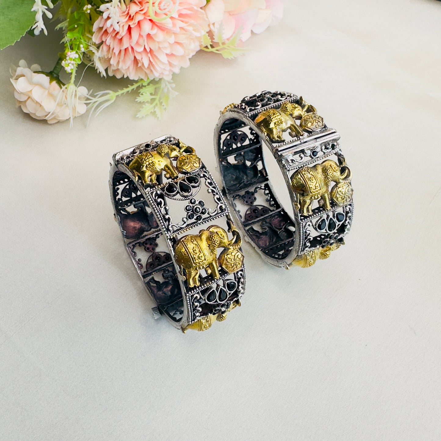 Elephant Motif Silver Replica Bangles
