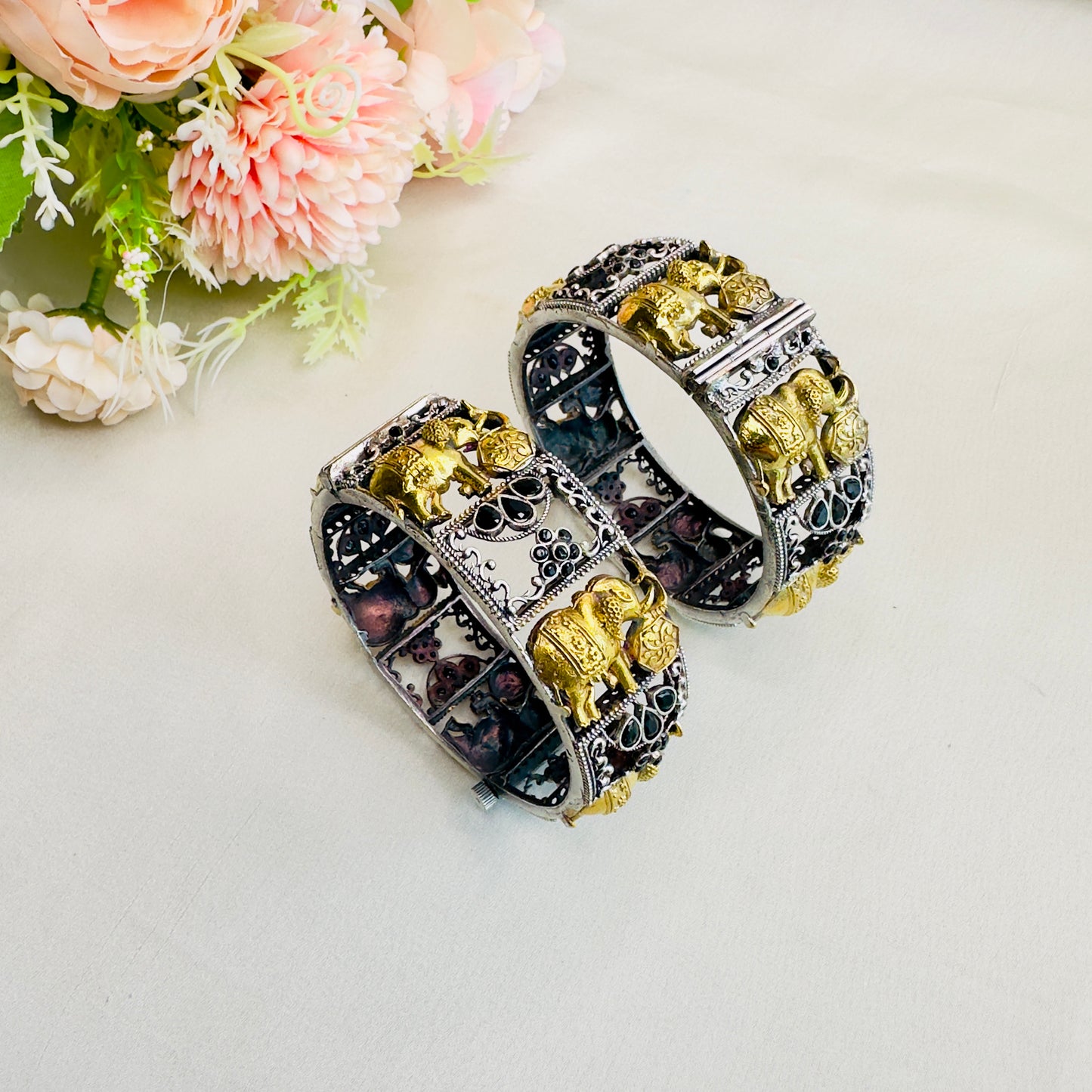 Elephant Motif Silver Replica Bangles