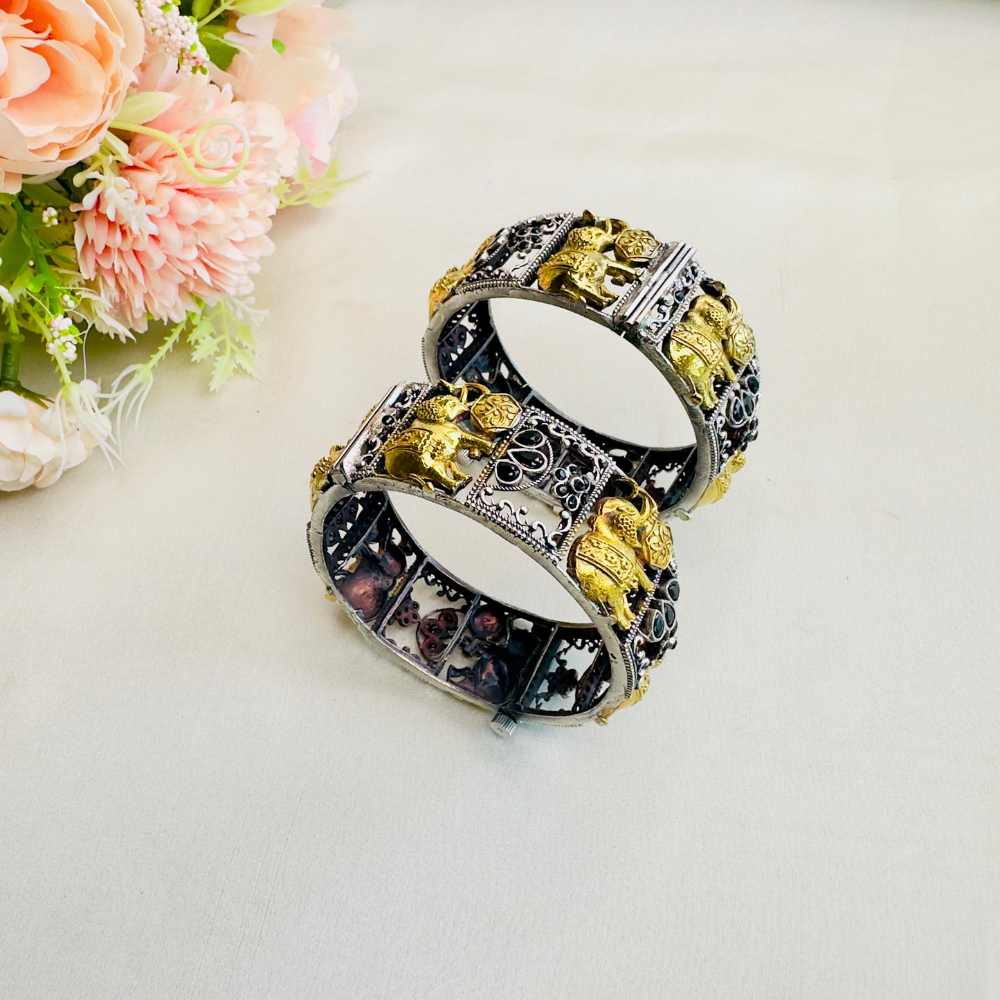 Elephant Motif Silver Replica Bangles
