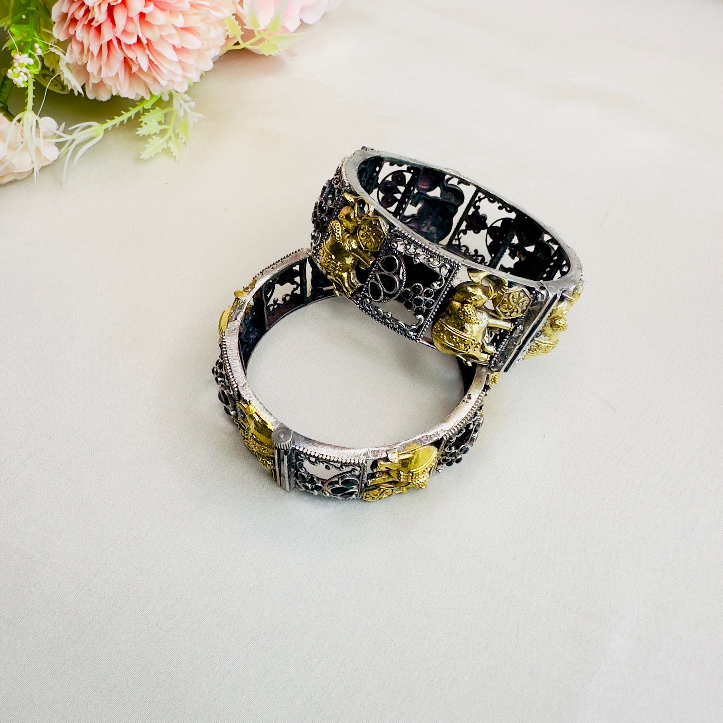 Elephant Motif Silver Replica Bangles
