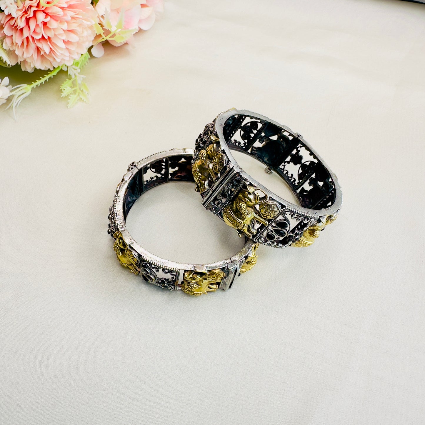 Elephant Motif Silver Replica Bangles
