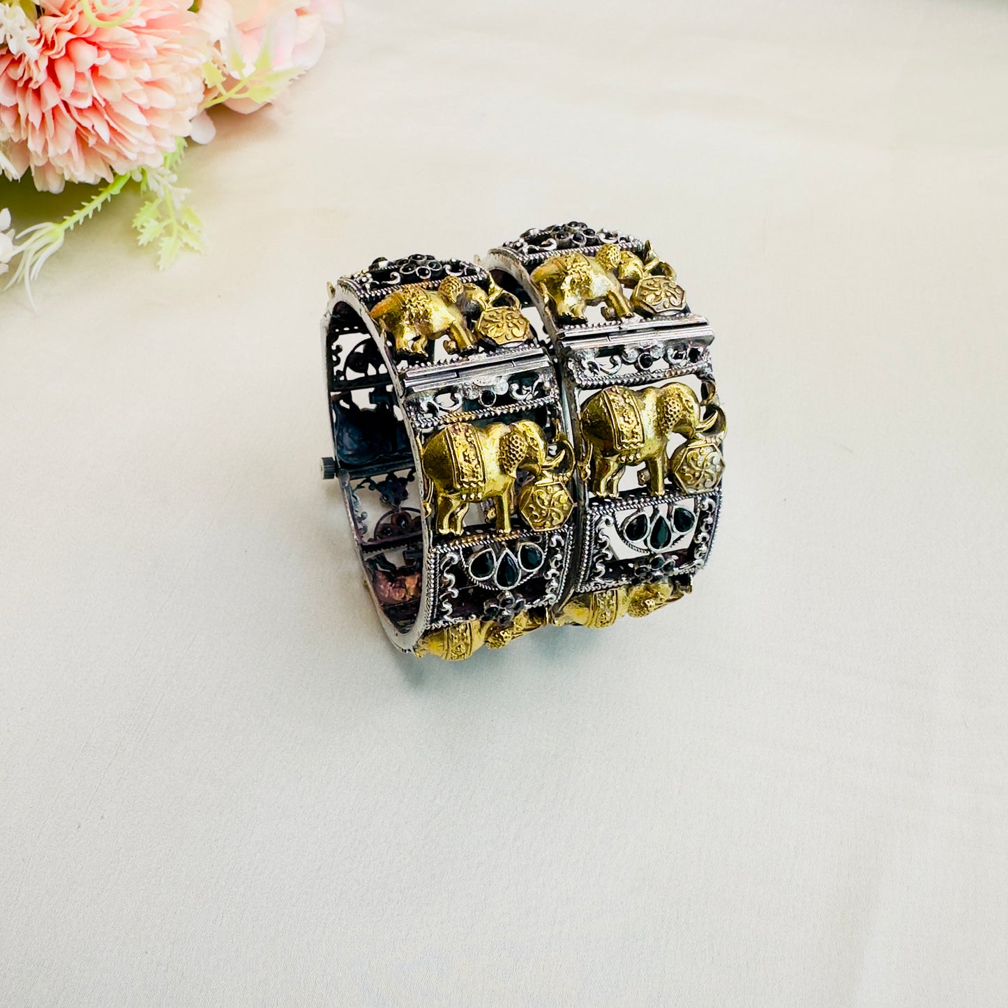 Elephant Motif Silver Replica Bangles
