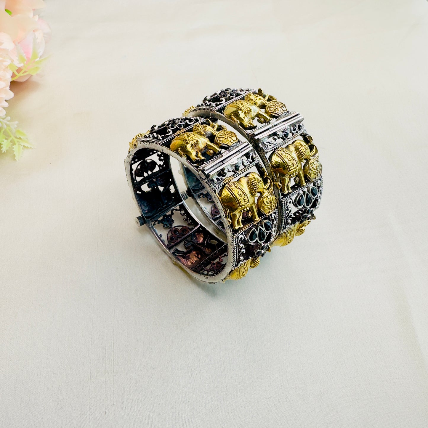 Elephant Motif Silver Replica Bangles