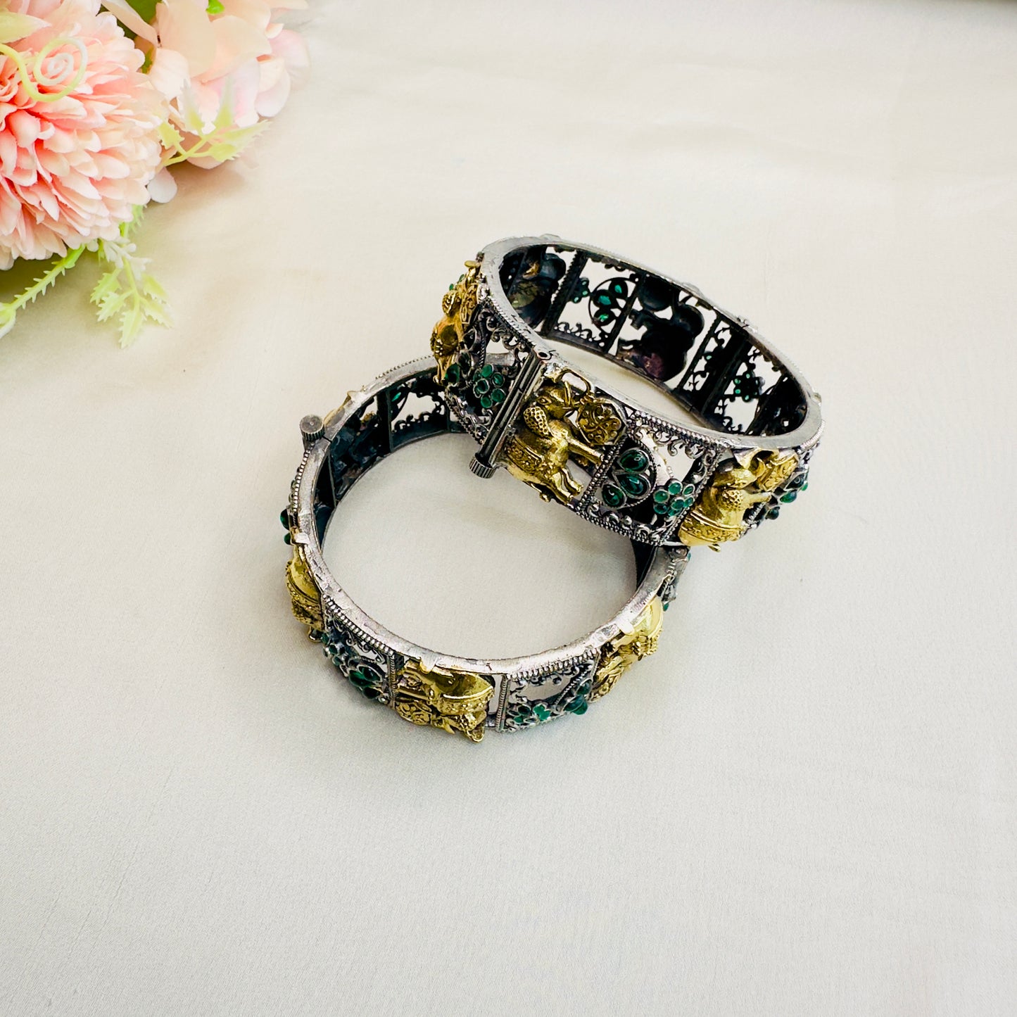 Elephant Motif Silver Replica Bangles