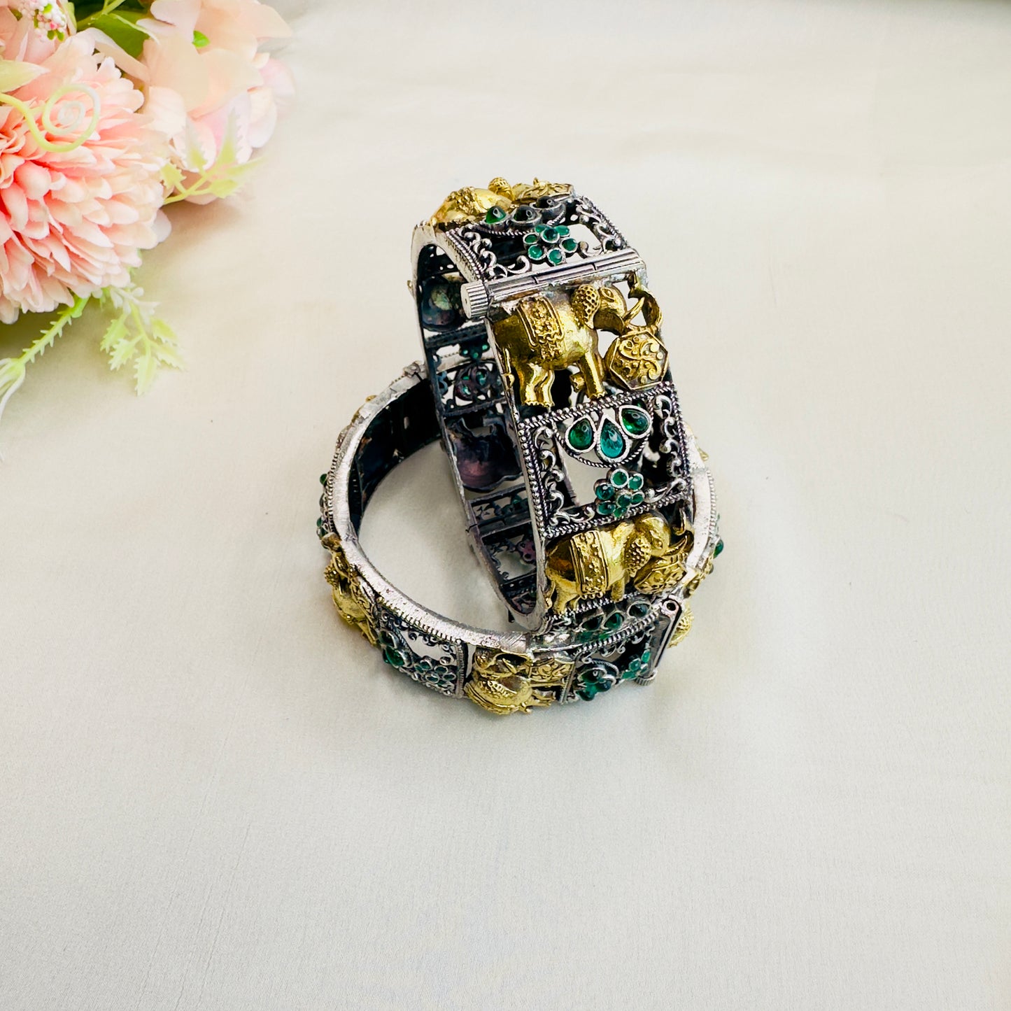Elephant Motif Silver Replica Bangles