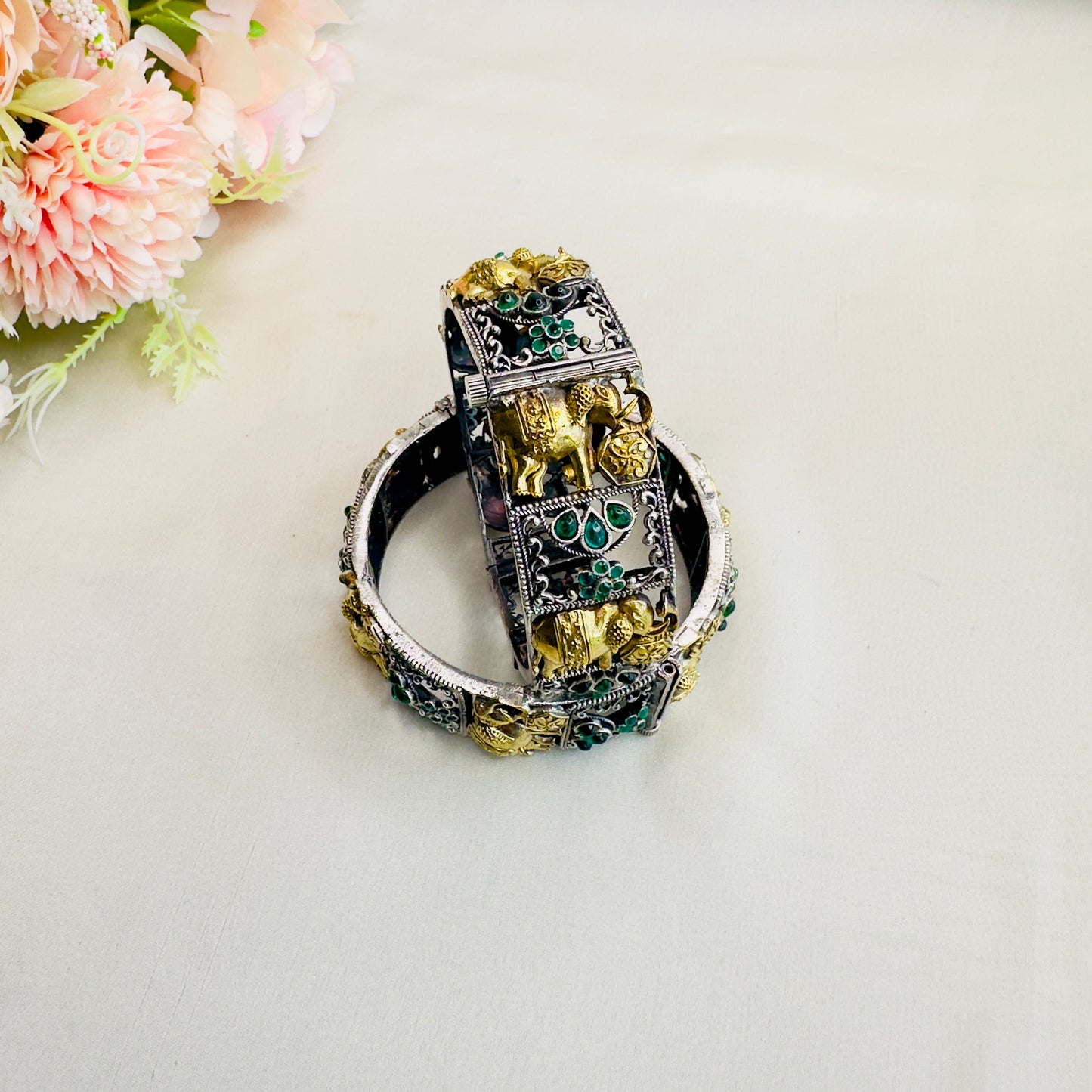 Elephant Motif Silver Replica Bangles
