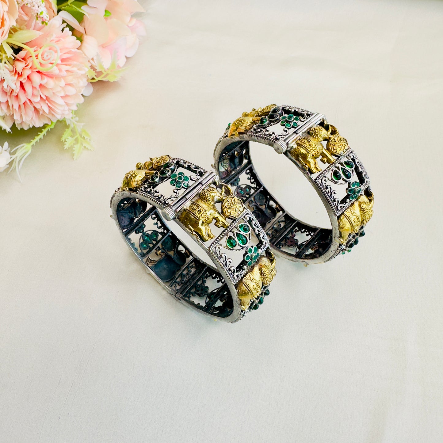 Elephant Motif Silver Replica Bangles