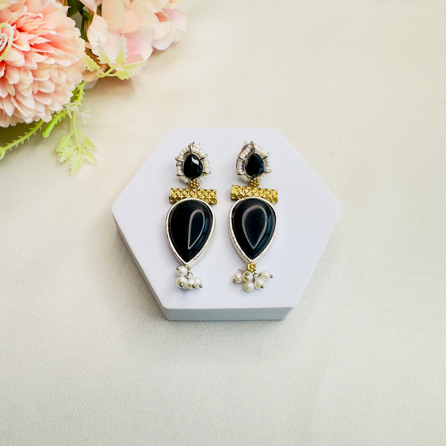 Dual tone Silver Replica stone earrings