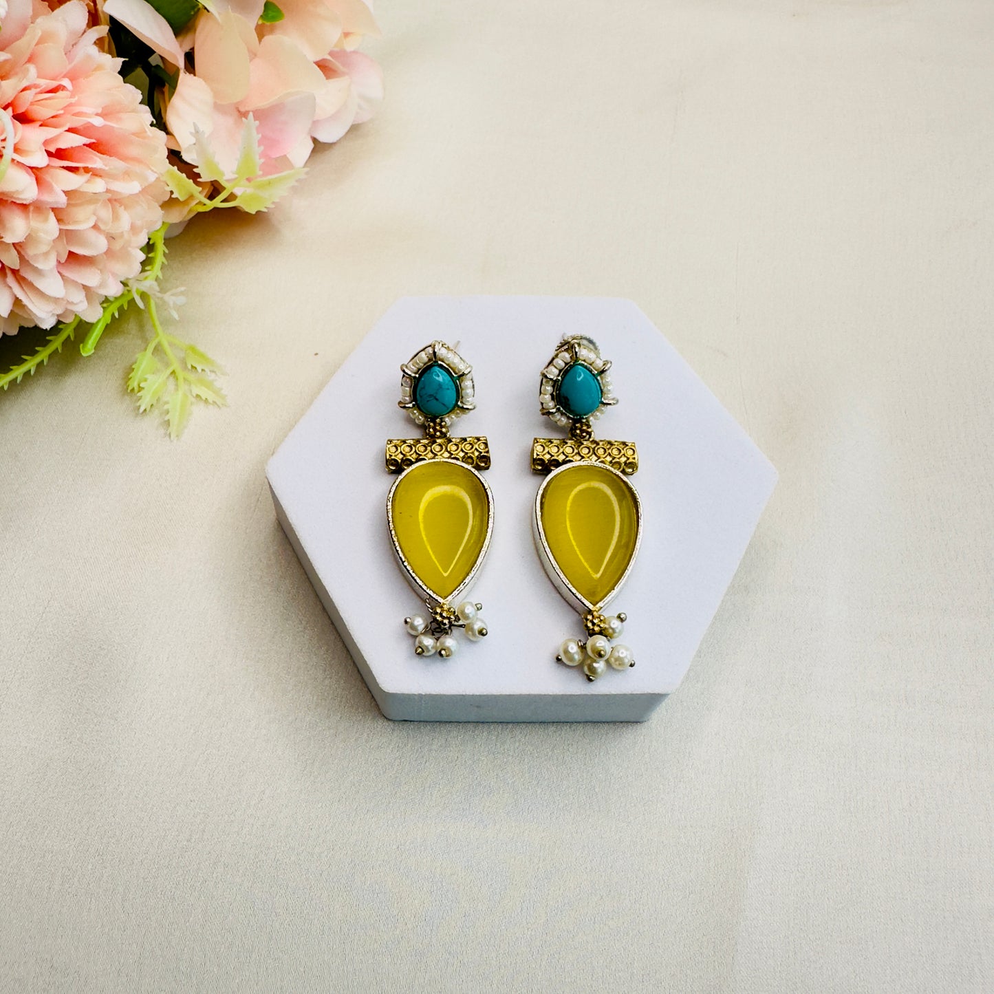 Dual tone Silver Replica stone earrings