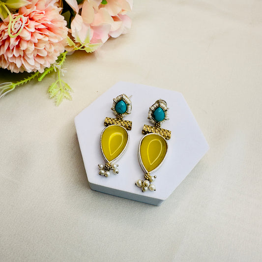 Dual tone Silver Replica stone earrings