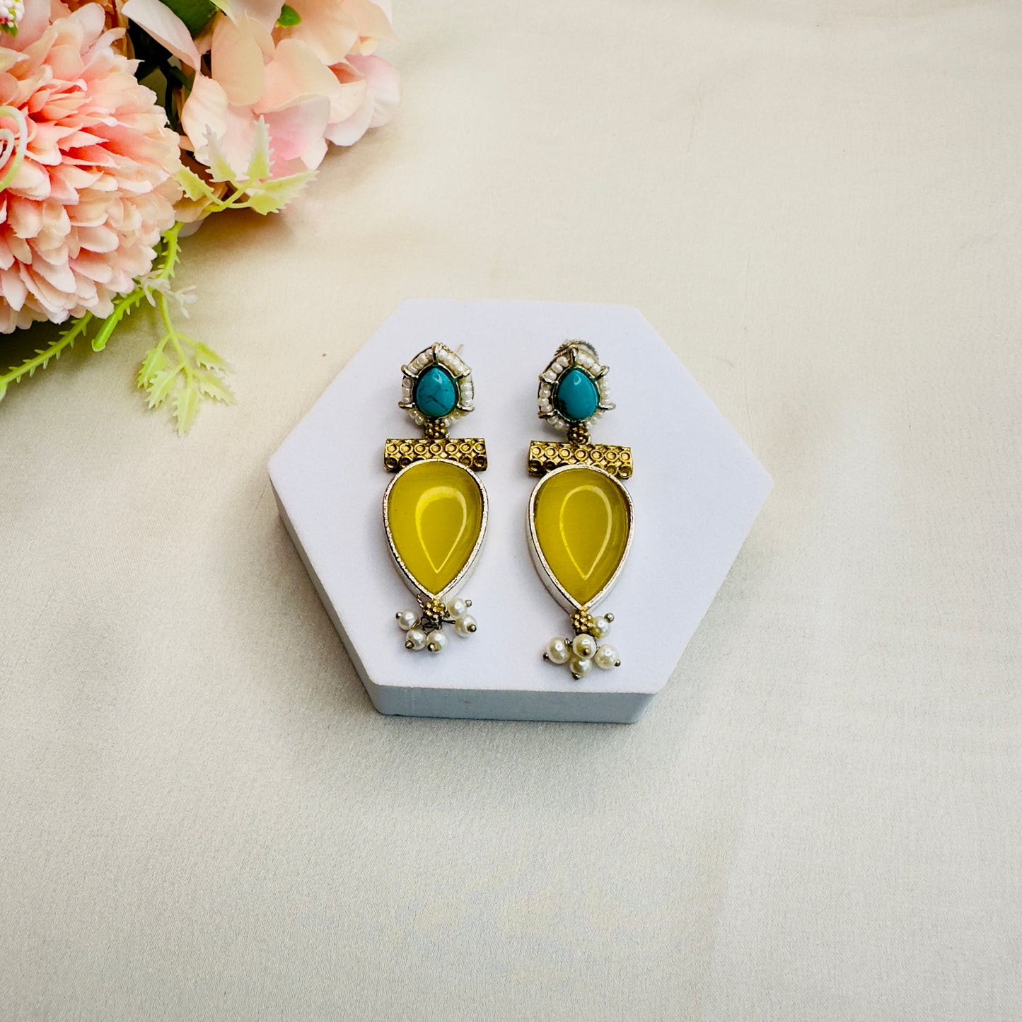 Dual tone Silver Replica stone earrings
