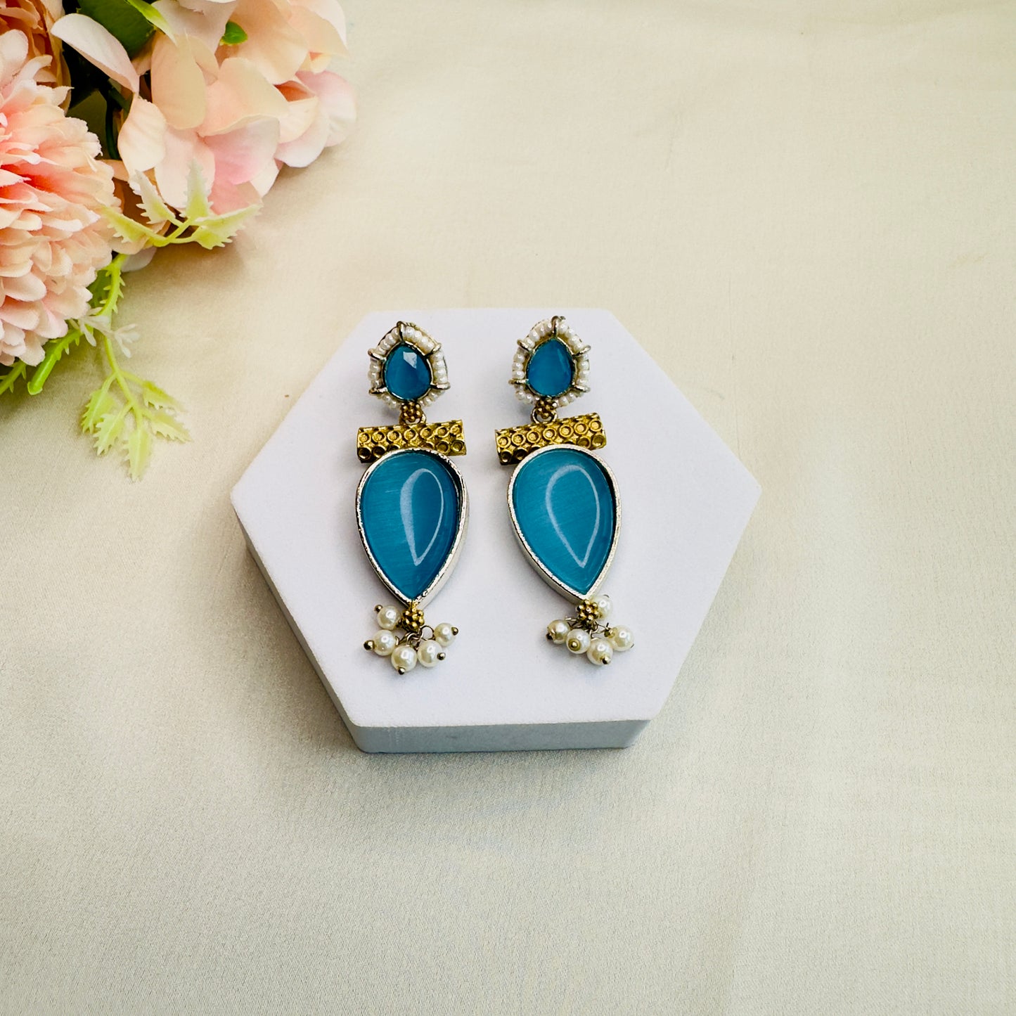 Dual tone Silver Replica stone earrings