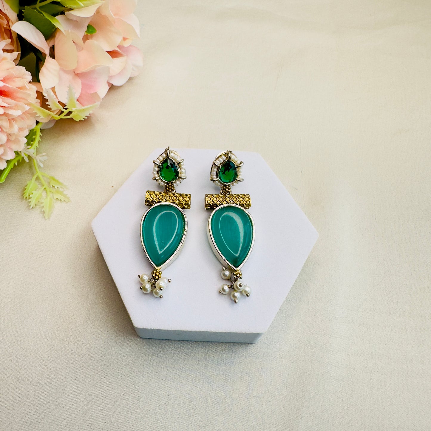 Dual tone Silver Replica stone earrings