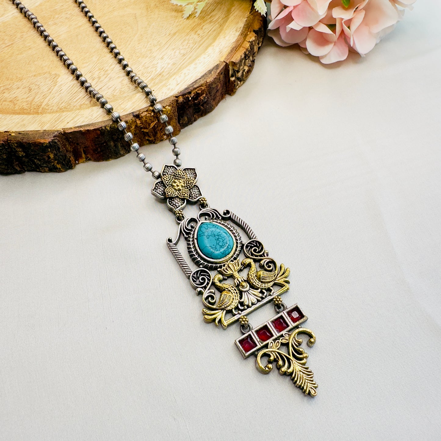 Turquoise Blue Silver chain pendant