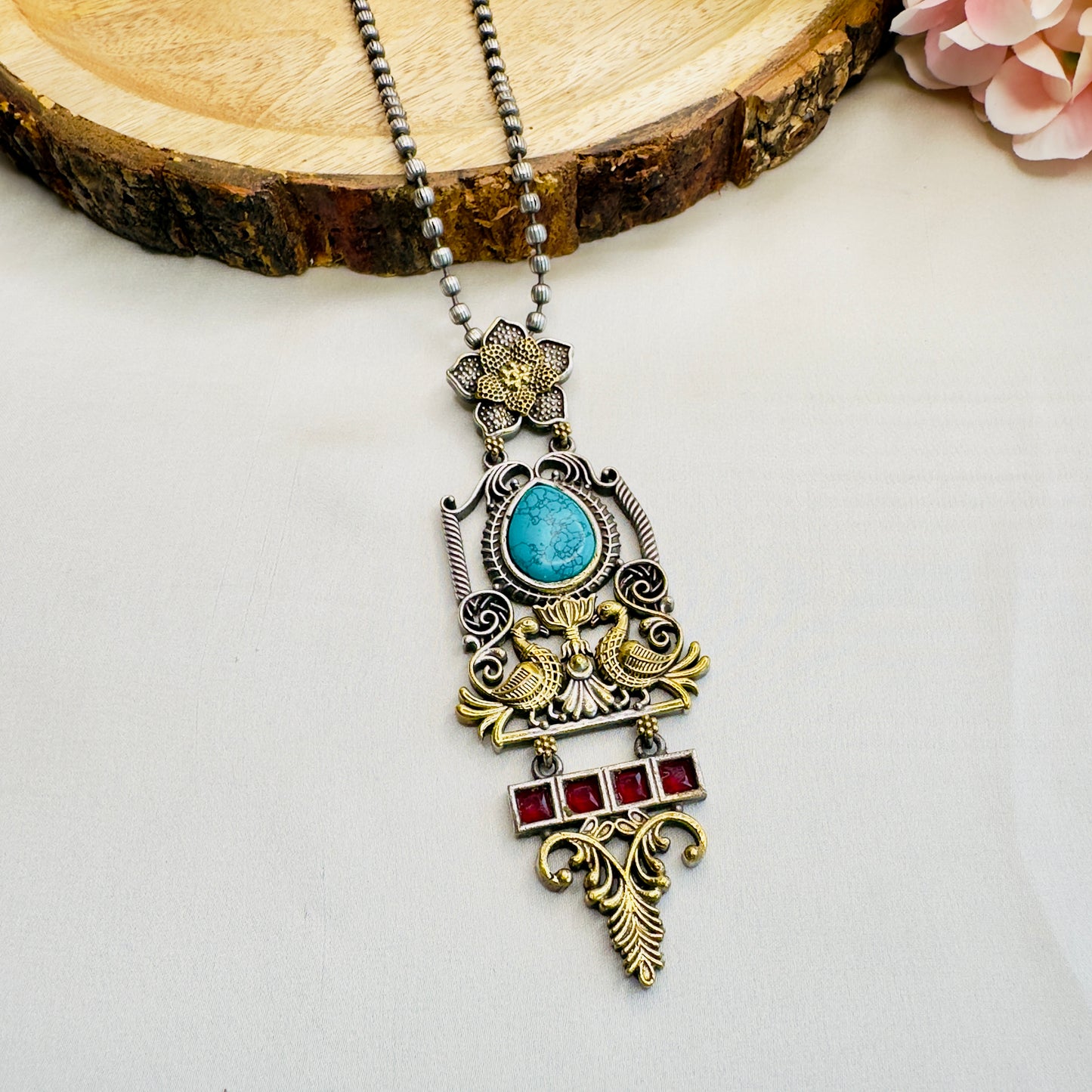 Turquoise Blue Silver chain pendant