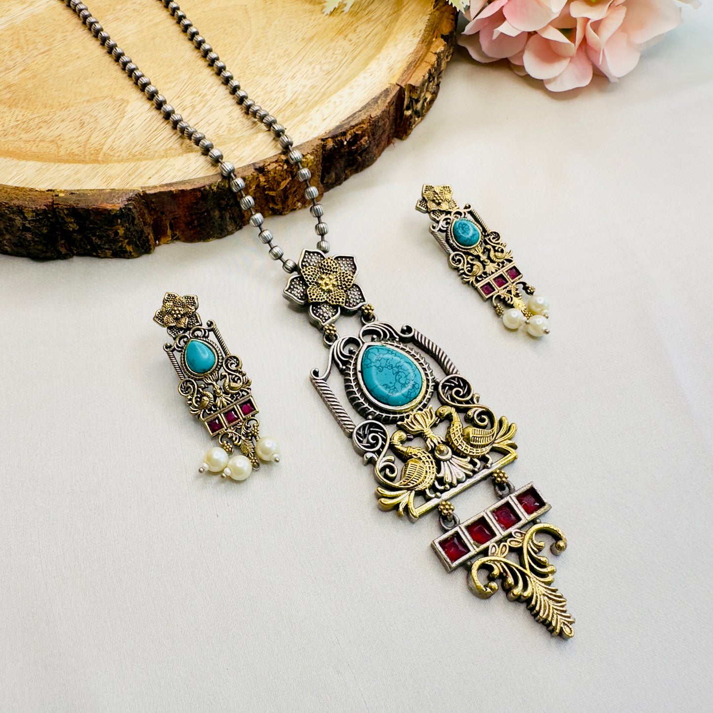 Turquoise Blue Silver chain pendant