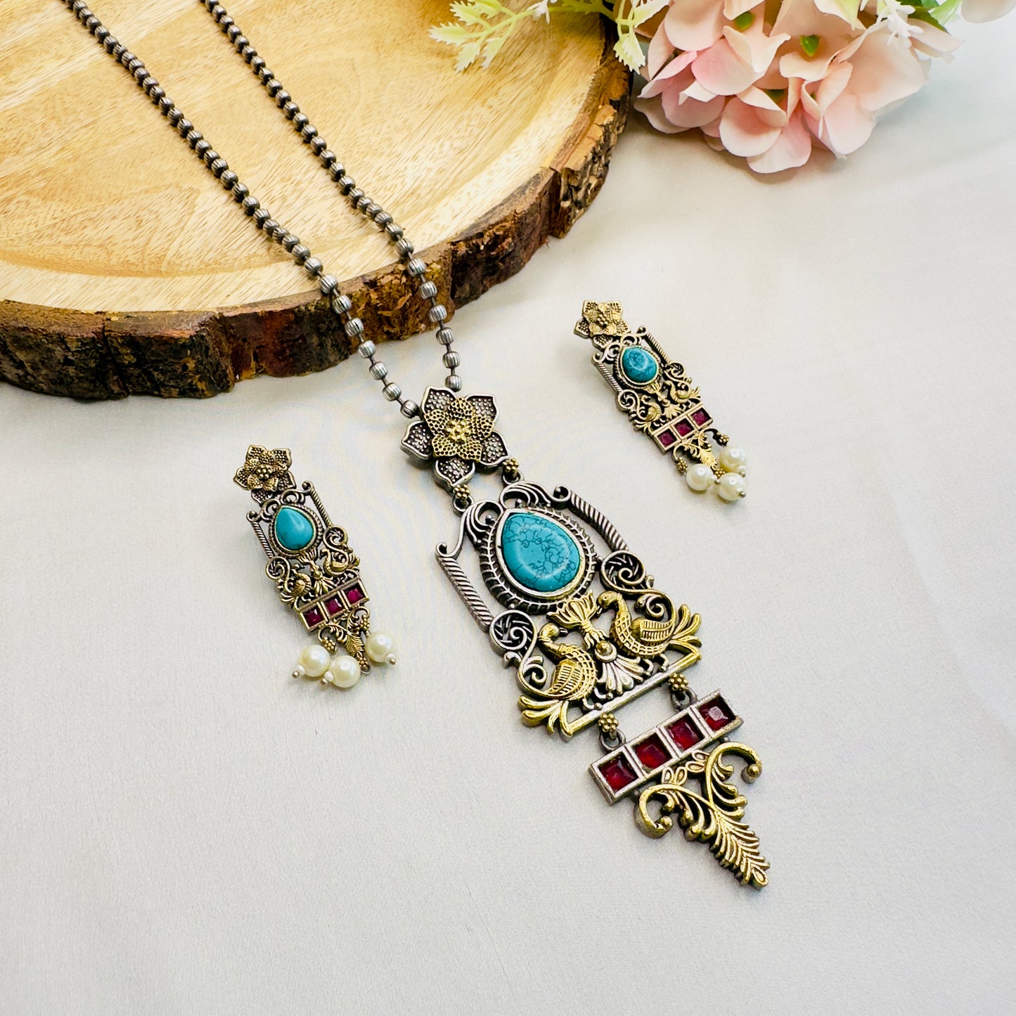 Turquoise Blue Silver chain pendant