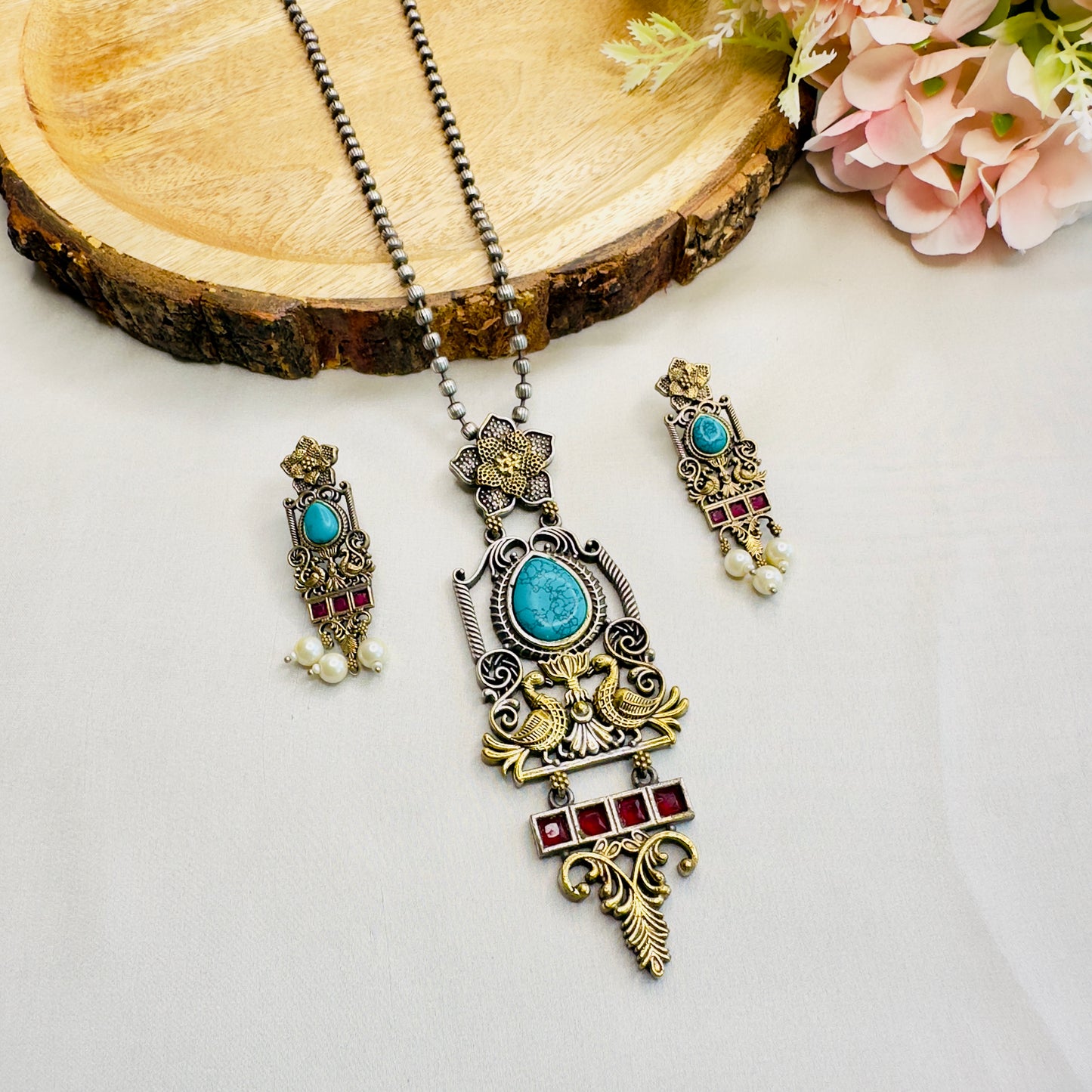 Turquoise Blue Silver chain pendant