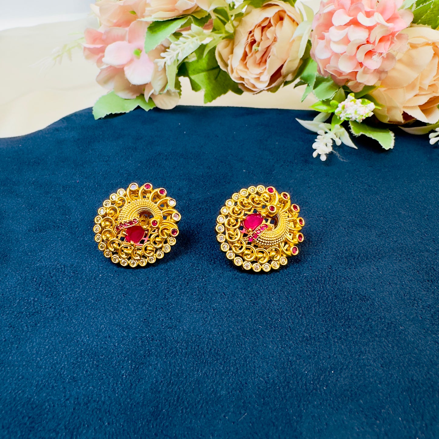Peacock Temple Stud Earrings