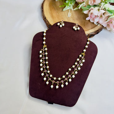 Pink Polki Pearl Necklace Set