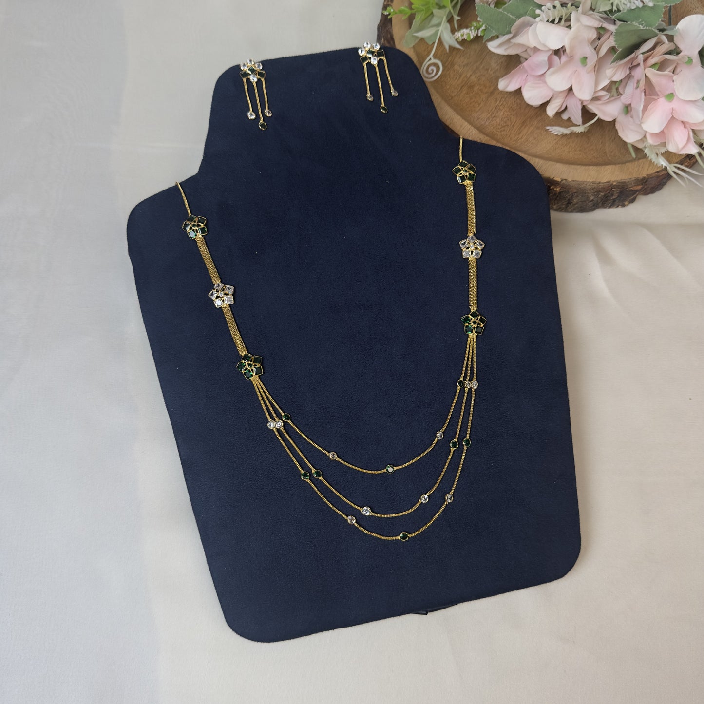 Polki Three Layer Sleek Necklace Set