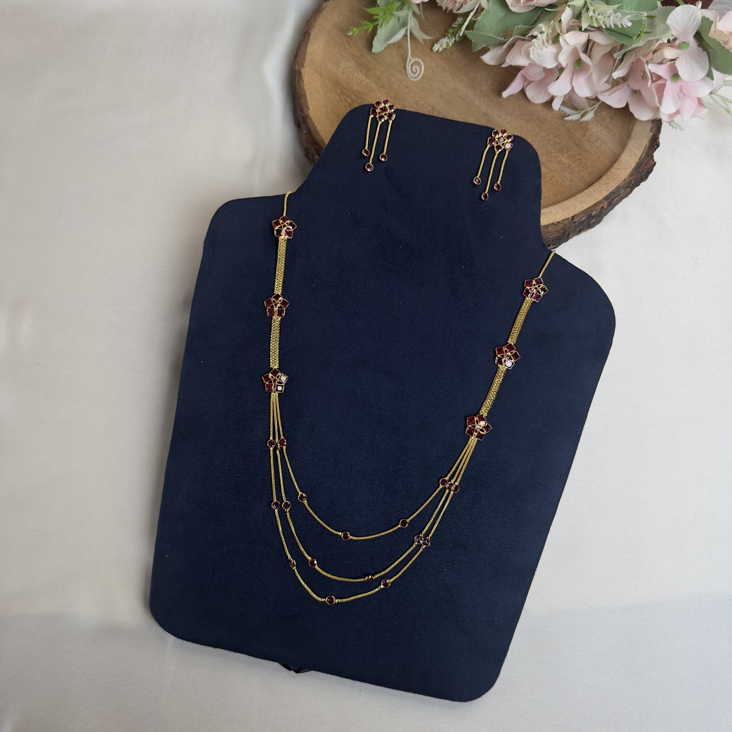 Polki Three Layer Sleek Necklace Set
