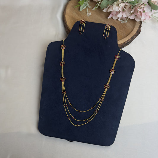 Polki Three Layer Sleek Necklace Set