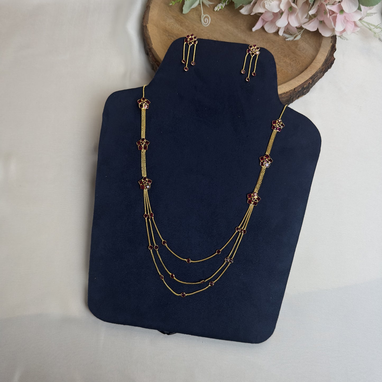 Polki Three Layer Sleek Necklace Set