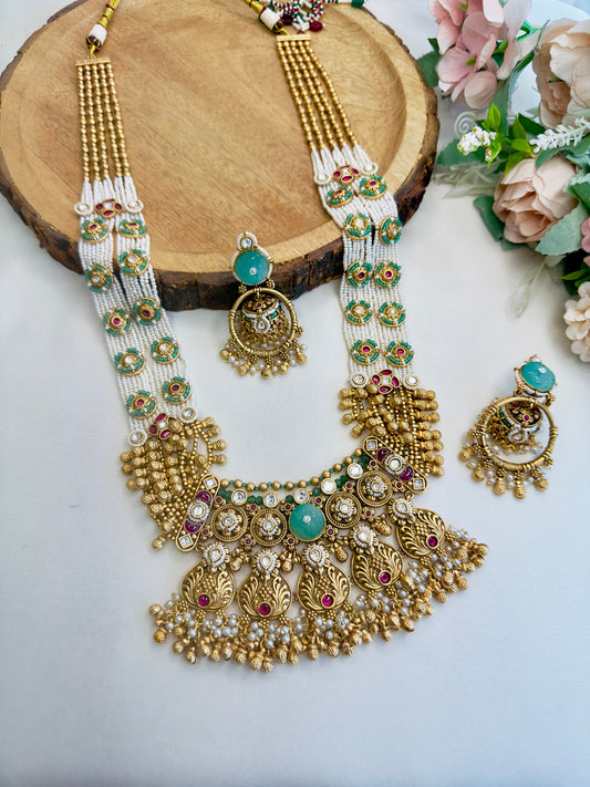 Double Piroyee Mala Rajwadi Necklace Set