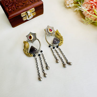 Silver Replica Peacock black Monalisa Earrings