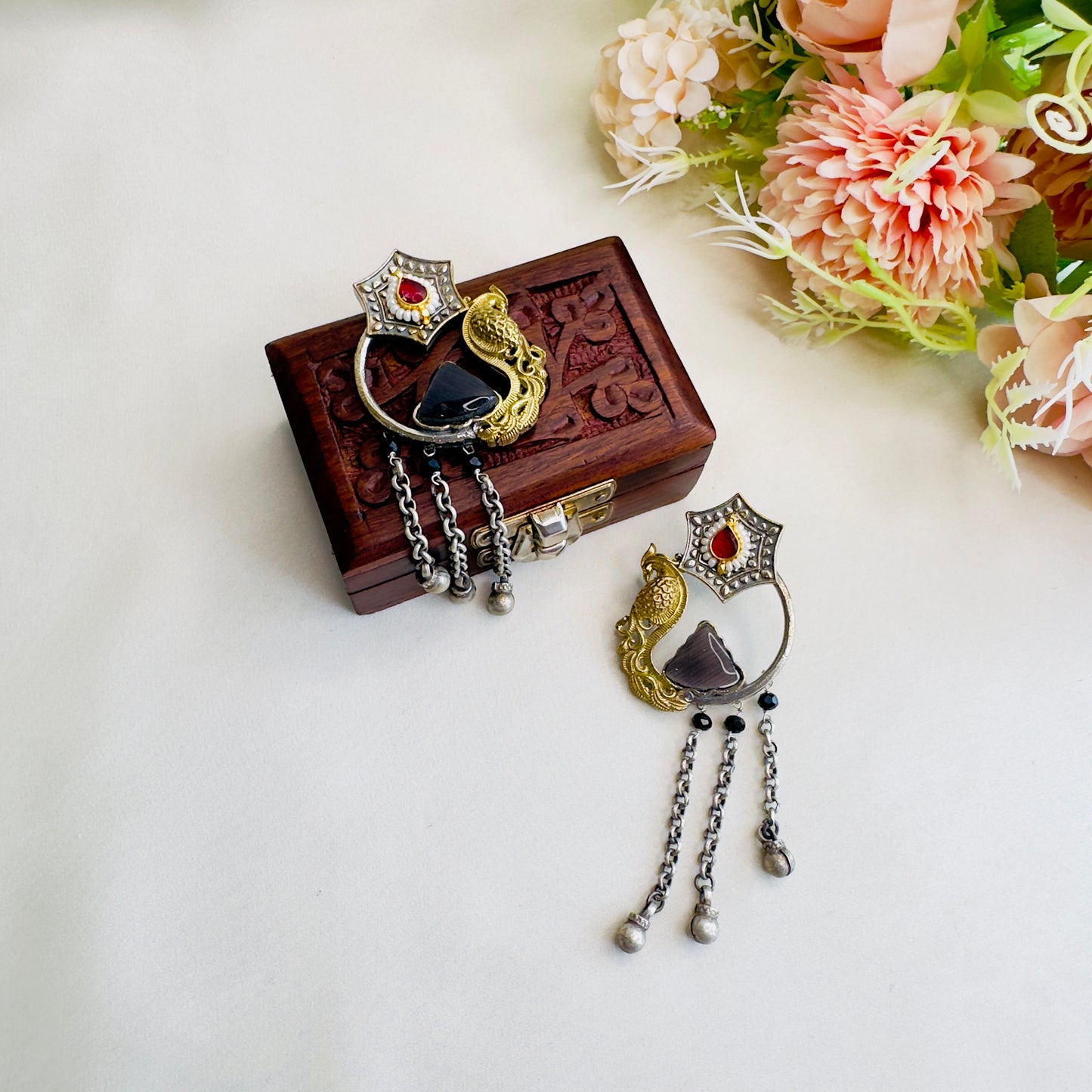 Silver Replica Peacock black Monalisa Earrings