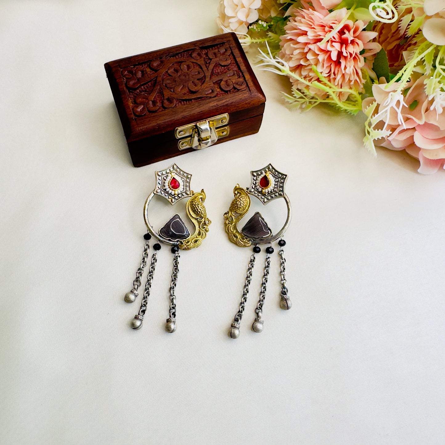 Silver Replica Peacock black Monalisa Earrings