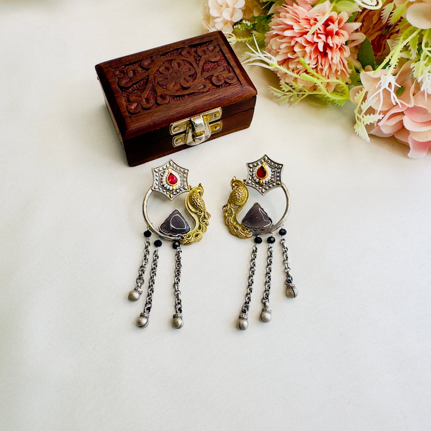 Silver Replica Peacock black Monalisa Earrings