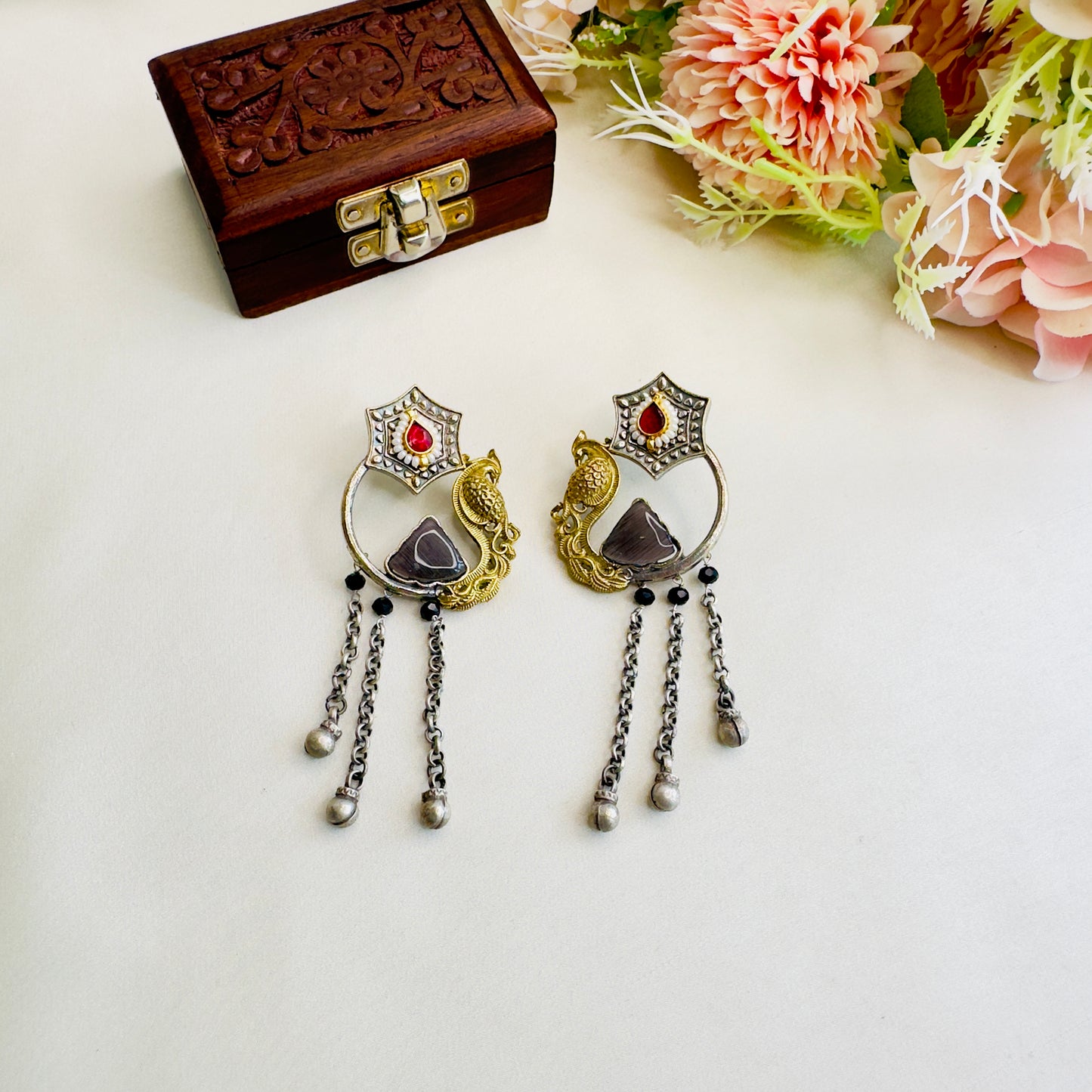 Silver Replica Peacock black Monalisa Earrings