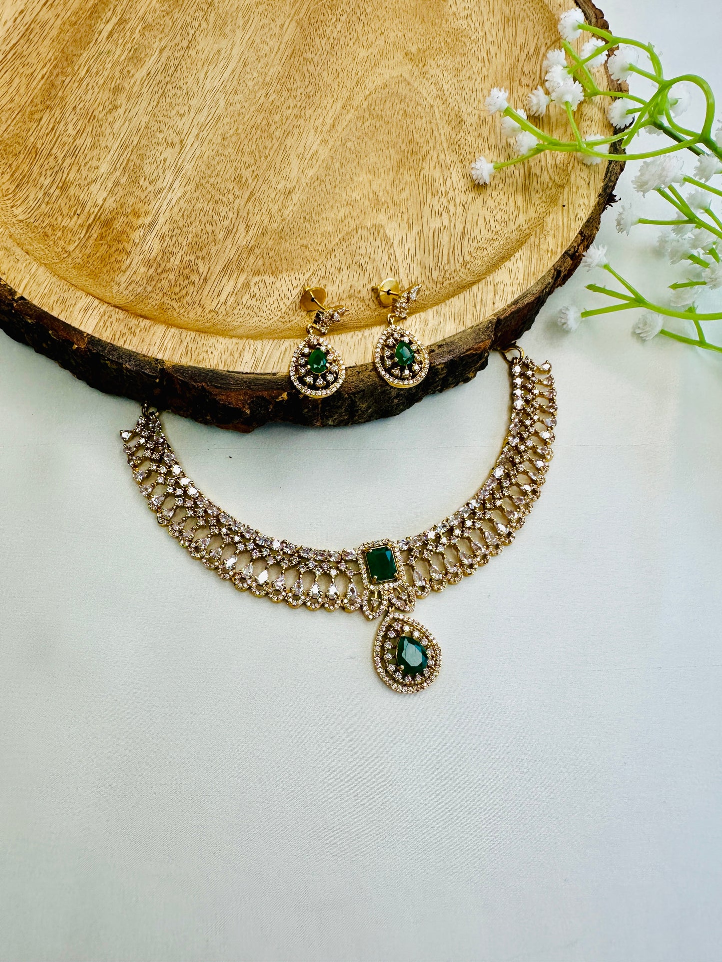 Beautiful AD Temple Polish Necklace Set