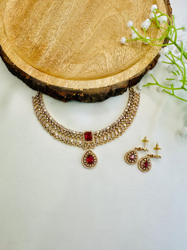 Beautiful AD Temple Polish Necklace Set