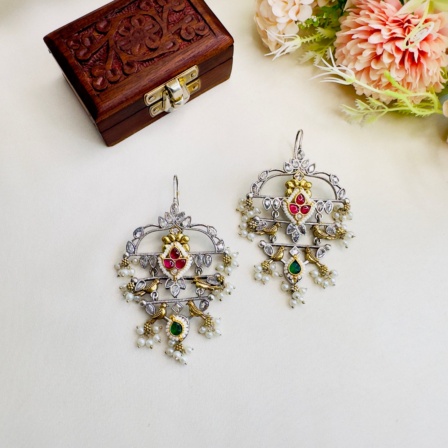 Pachi Kundan AD Silver Replica Earrings