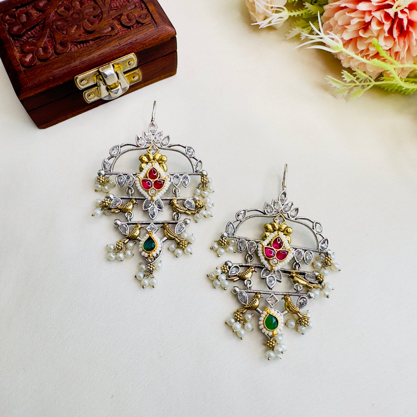 Pachi Kundan AD Silver Replica Earrings