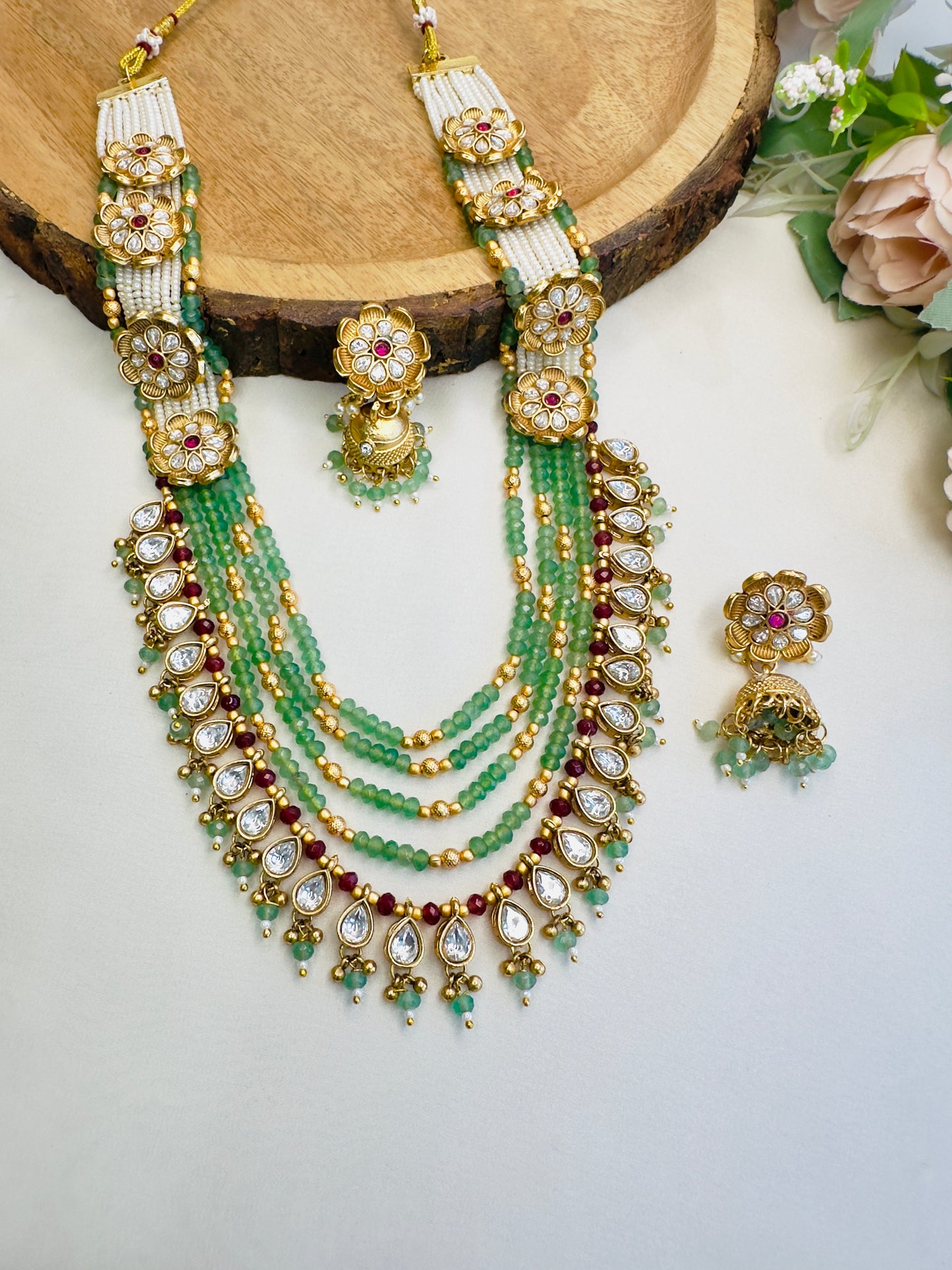 Layered Flower Long Necklace Set