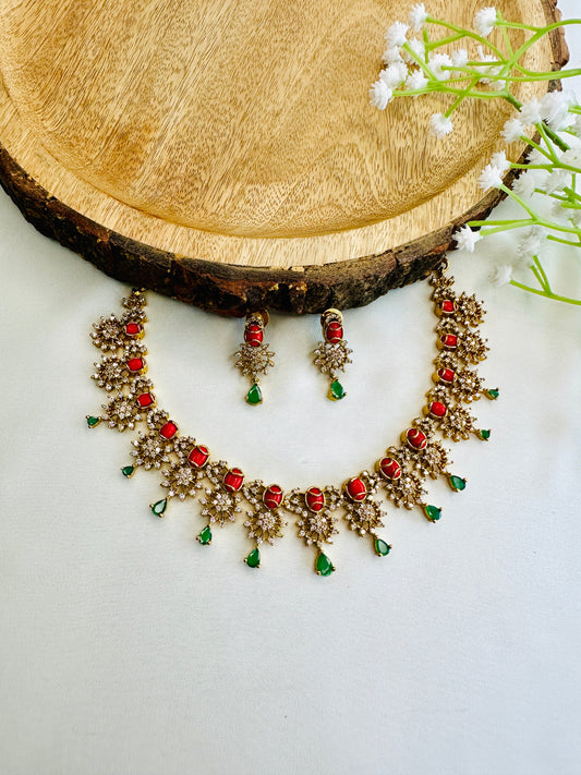 Coral Green Necklace Set