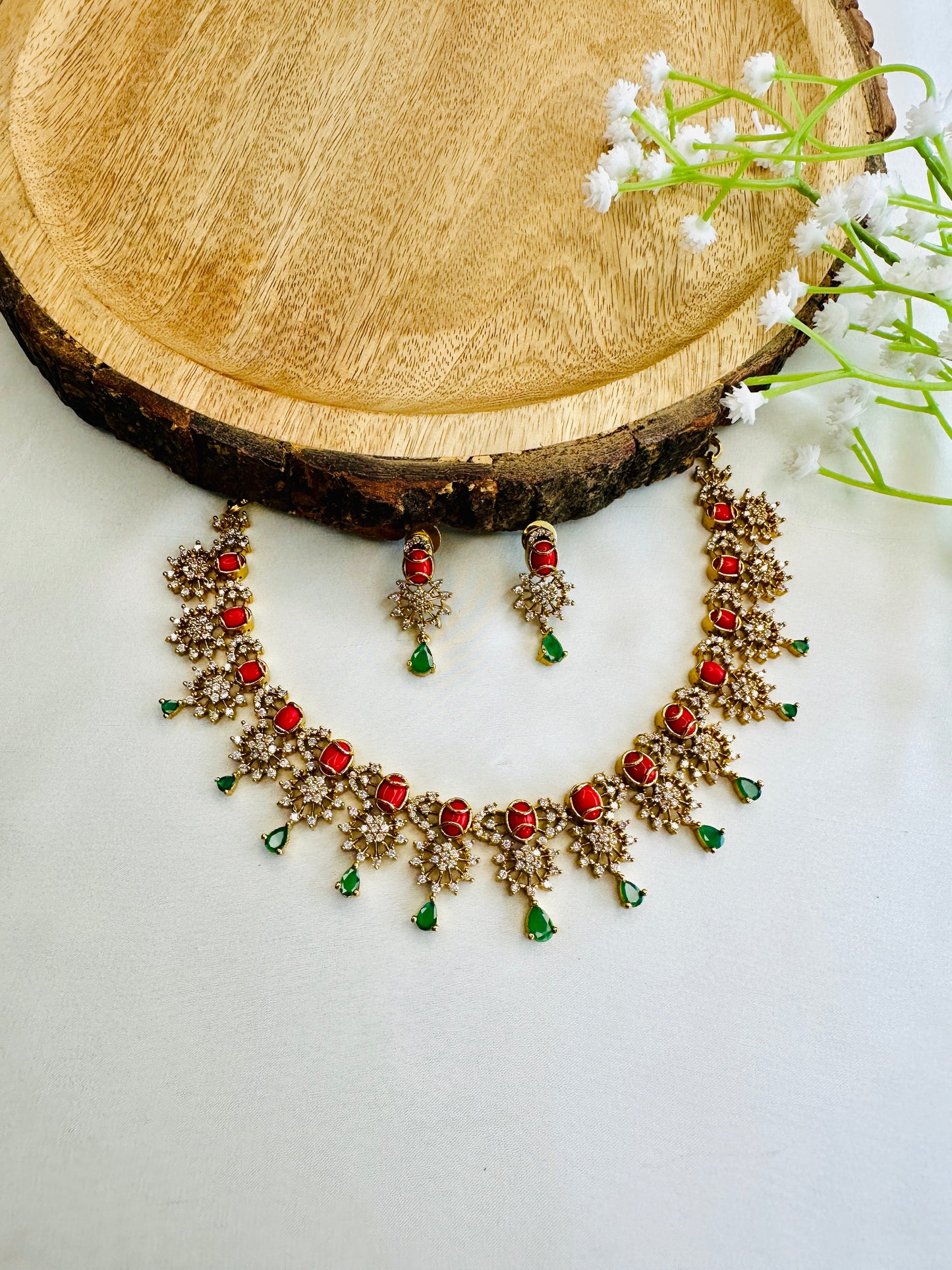 Coral Green Necklace Set